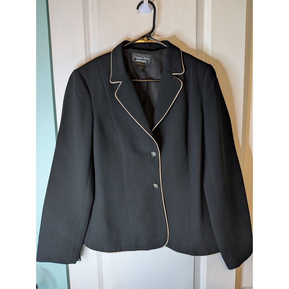 Chapter One Sportswear Inc Womens Black Blazer Contrast Piping Size 6 ST3810